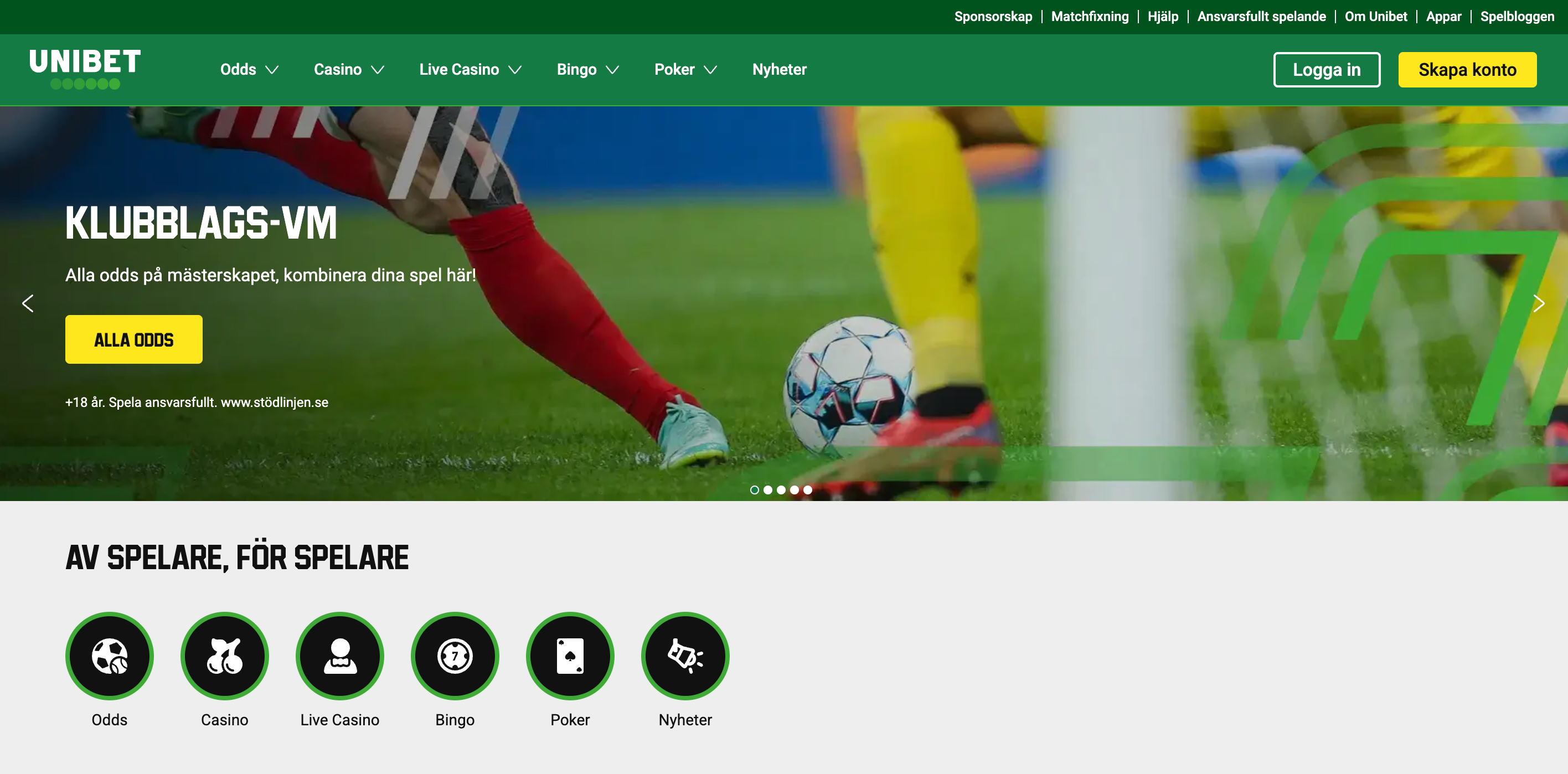 Unibet startsida
