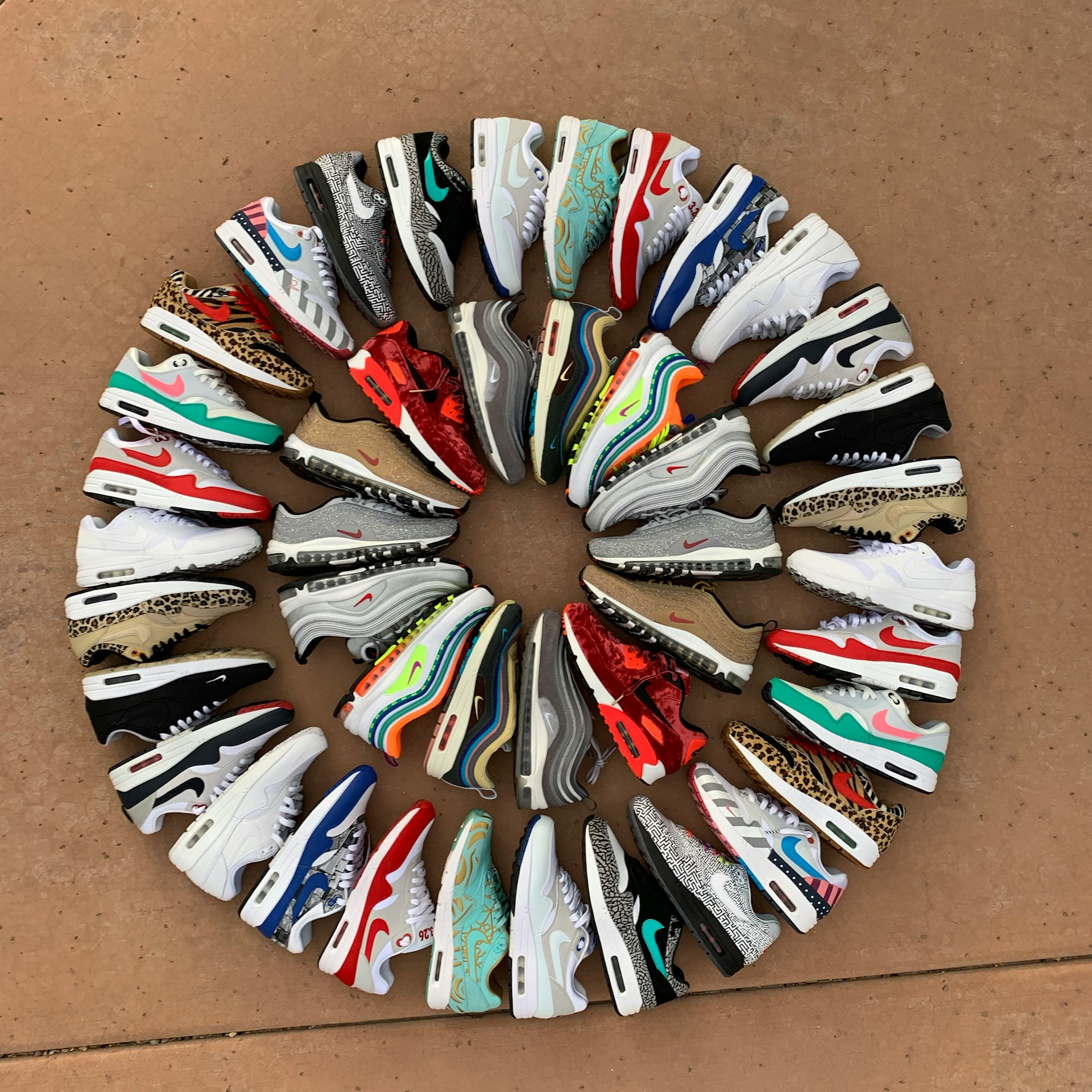 picture of a collection of Nike trainers. 