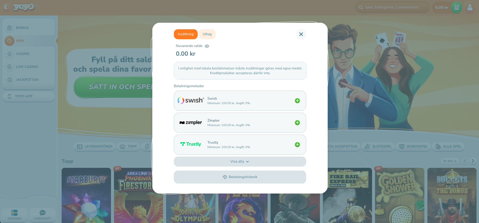 YoYo Casino insättning