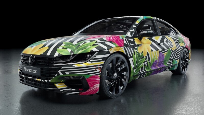 colorful vinyl wrap on a car