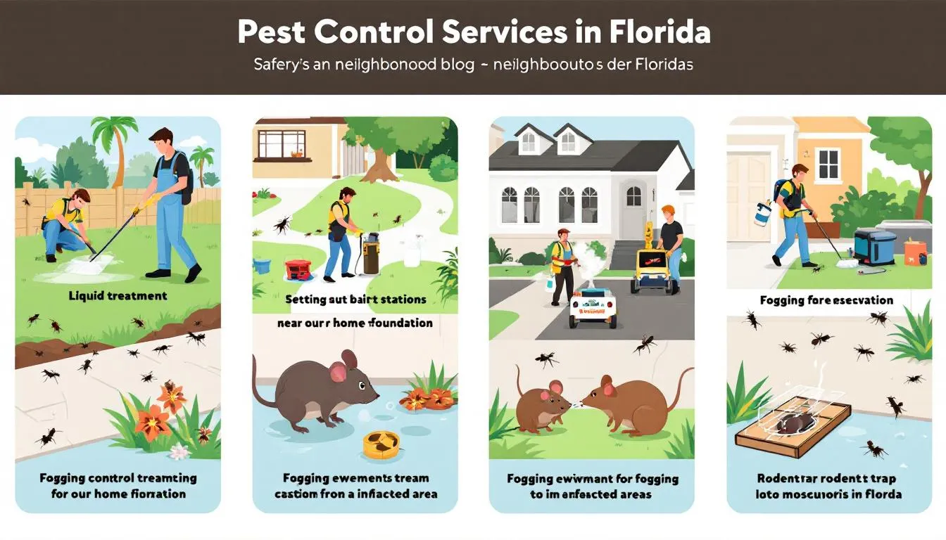 Different types of pest control services available in Florida, including visual representations of each type.