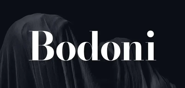 Bodoni is a high-contrast serif face with elegant geometry