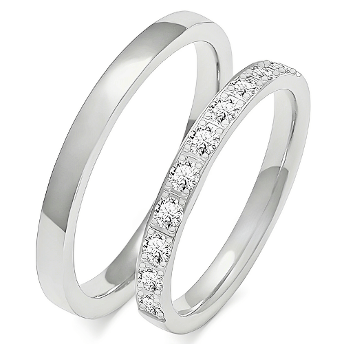 Balto aukso vestuvinis žiedas su deimantine juostele, topdiamonds.online