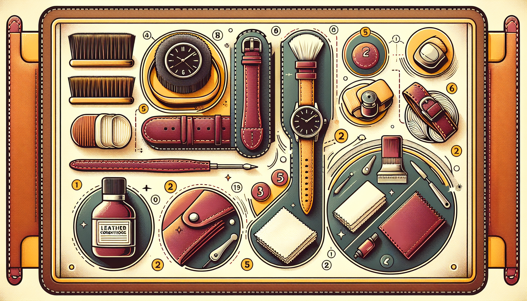 An illustrated guide for maintaining leather watch bands.