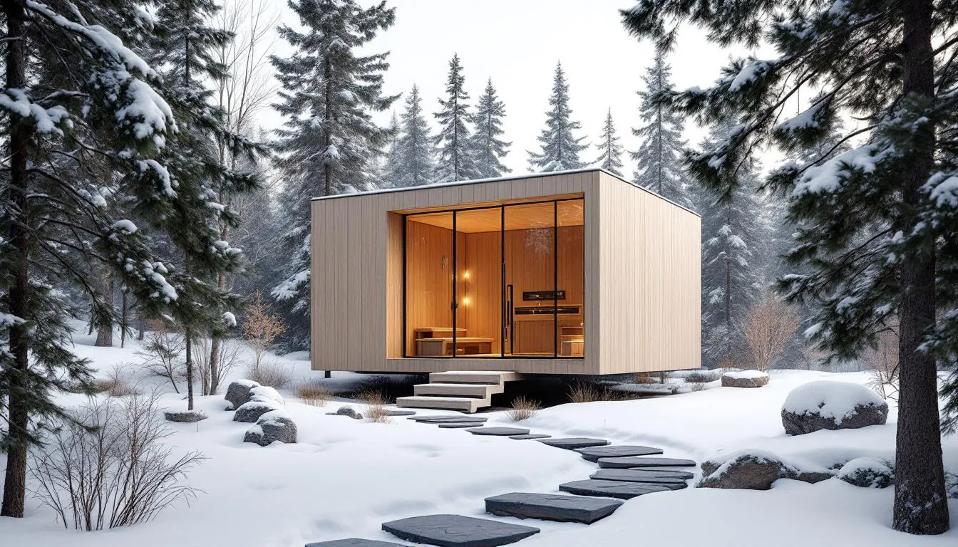 Installation tips for outdoor saunas in cold climates, featuring a backyard setup.