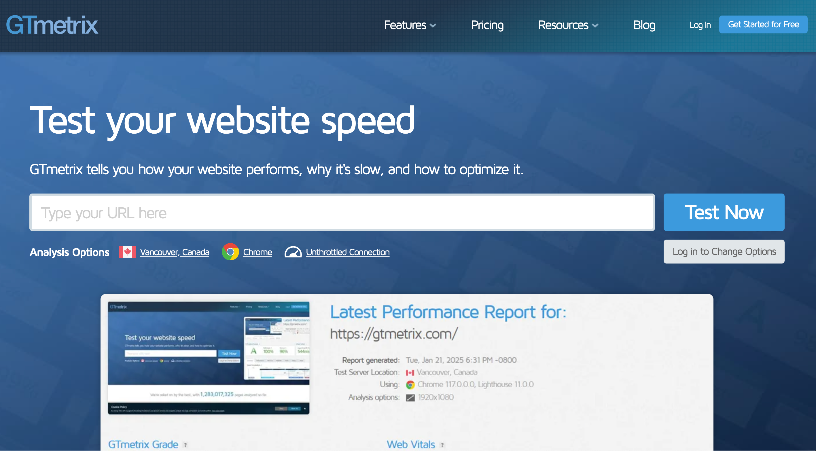 Screenshot GTmetrix