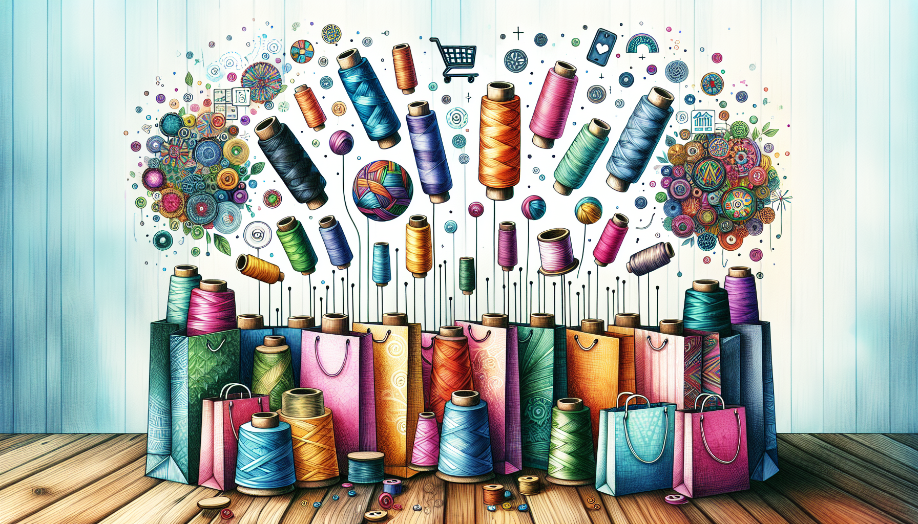 An illustration related to thread supply and shopping.