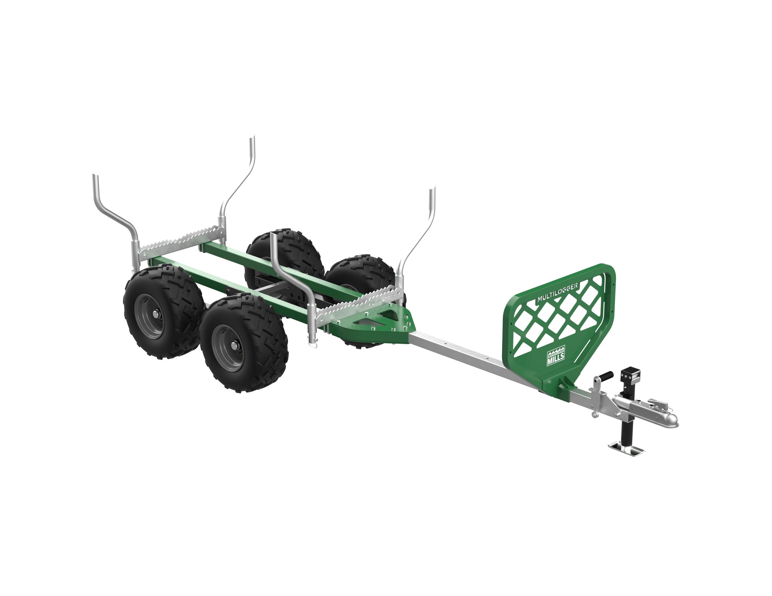 A render of a Woodland Mills Multilogger ATV Trailer. 