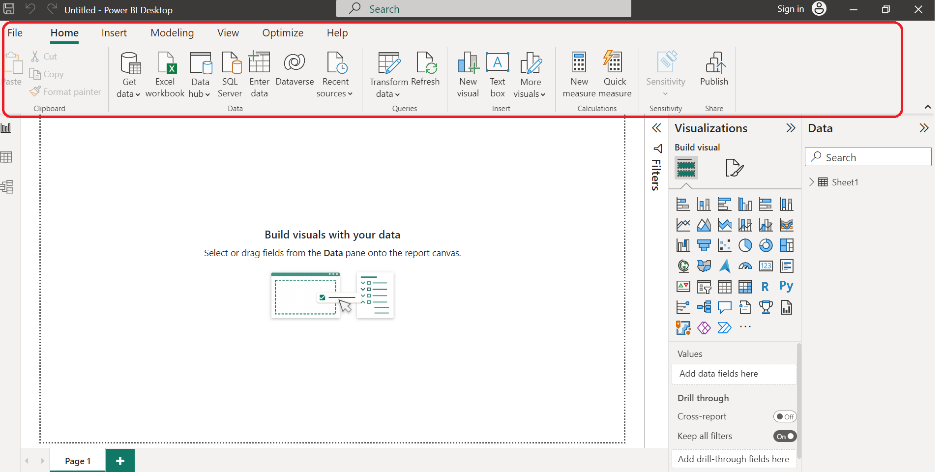 A visual of controls in Power BI desktop