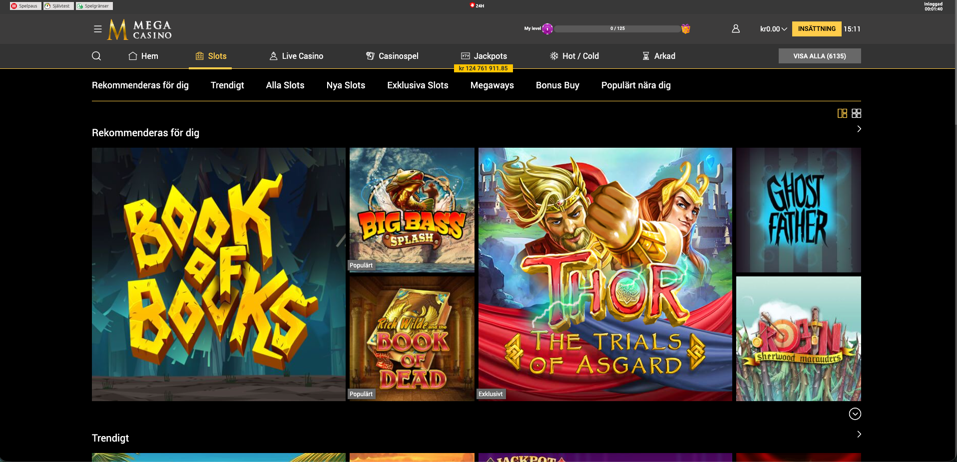 Mega Casino slots med populära spelautomater och stort spelutbud online
