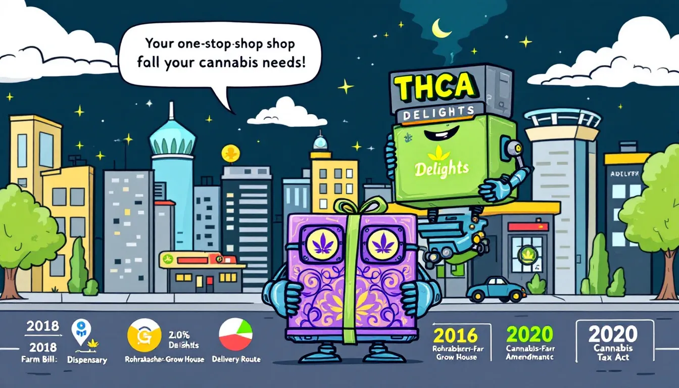 A visual representation of THCA delivery legality, showcasing various legal documents and regulations.