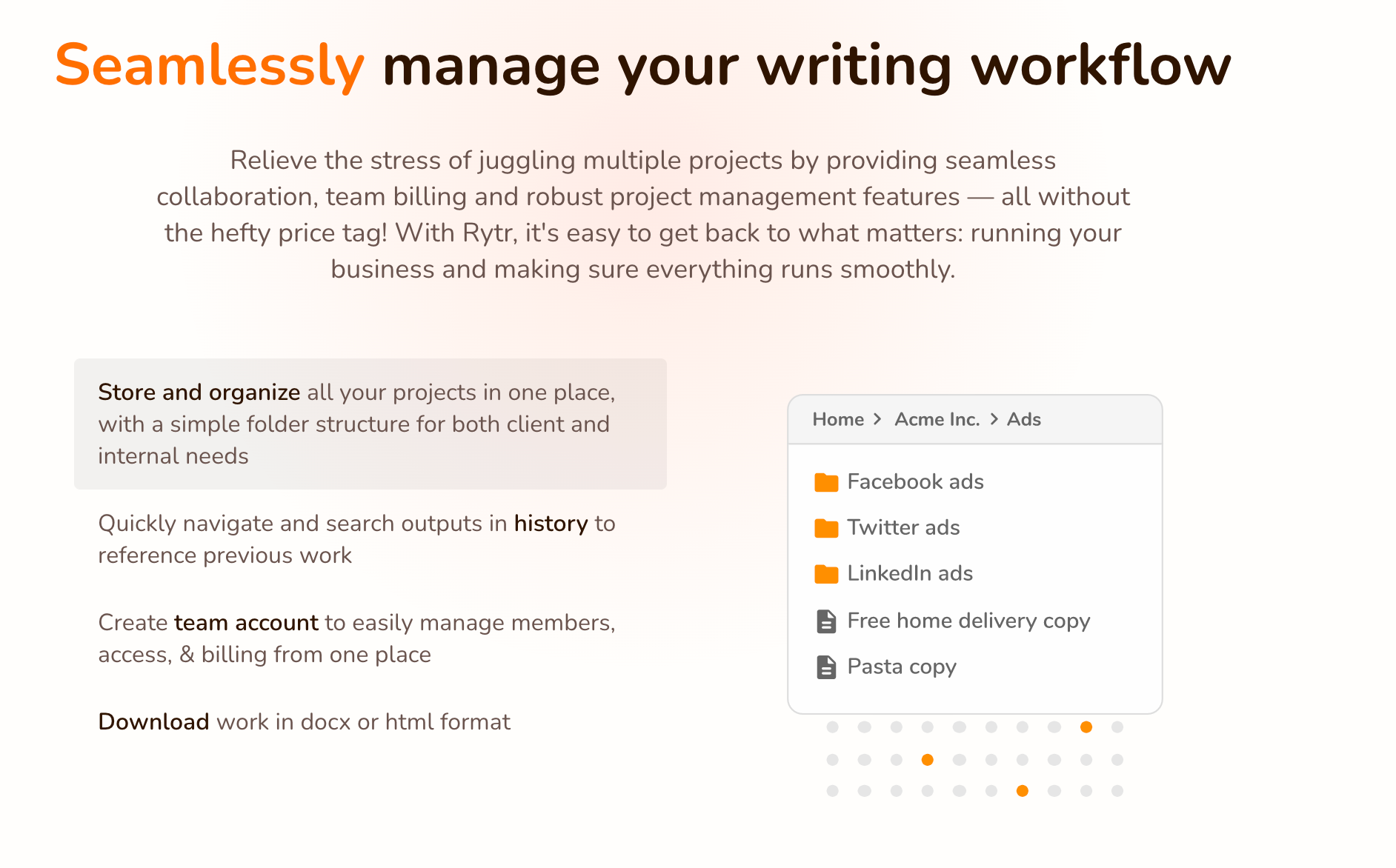 Rytr landing page - Seamlessly manage your writing workflow