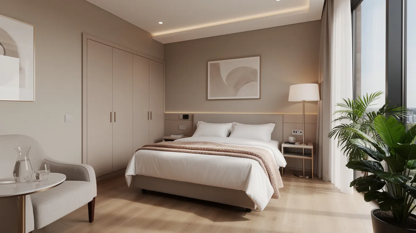 The image depicts a comfortable private room in a luxury treatment facility, illuminated by natural light, providing a serene environment for patients undergoing benzodiazepine tapering. This peaceful space is designed to support individuals facing withdrawal symptoms as they navigate the challenges of benzodiazepine dependence and treatment.