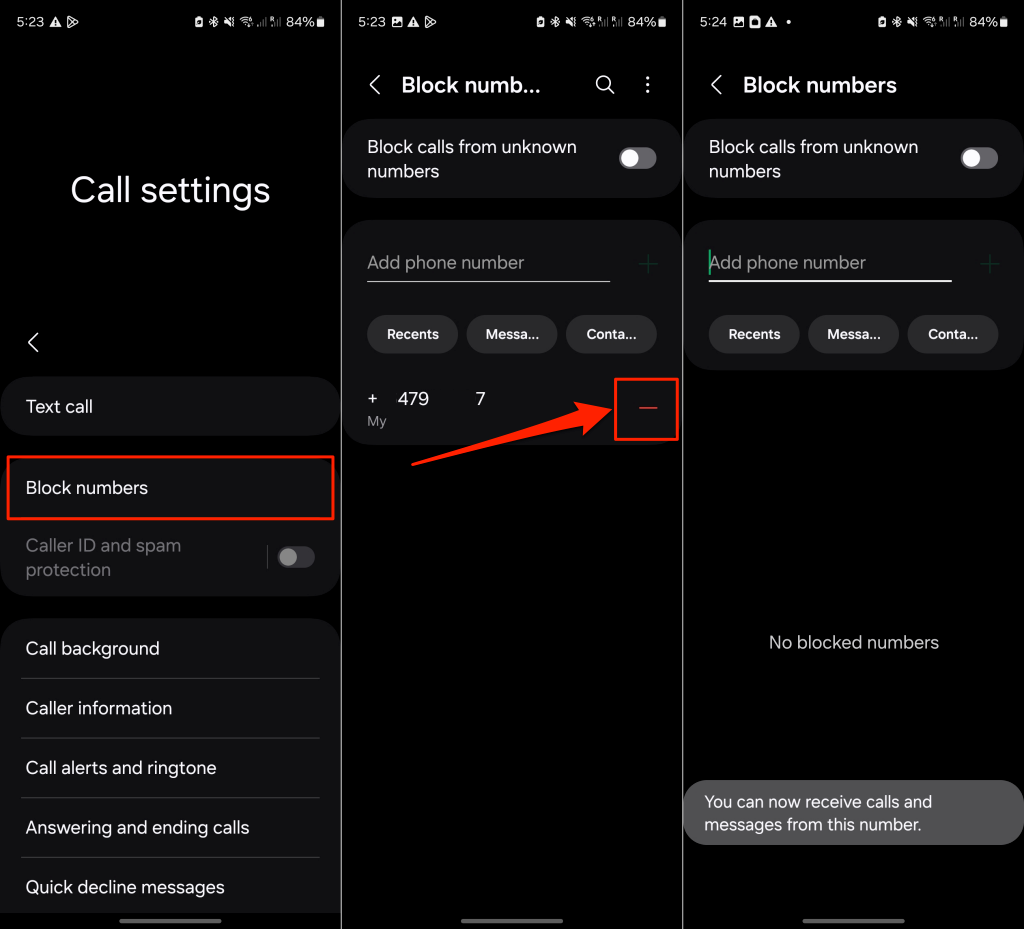 Steps to delete blocked contact in Android