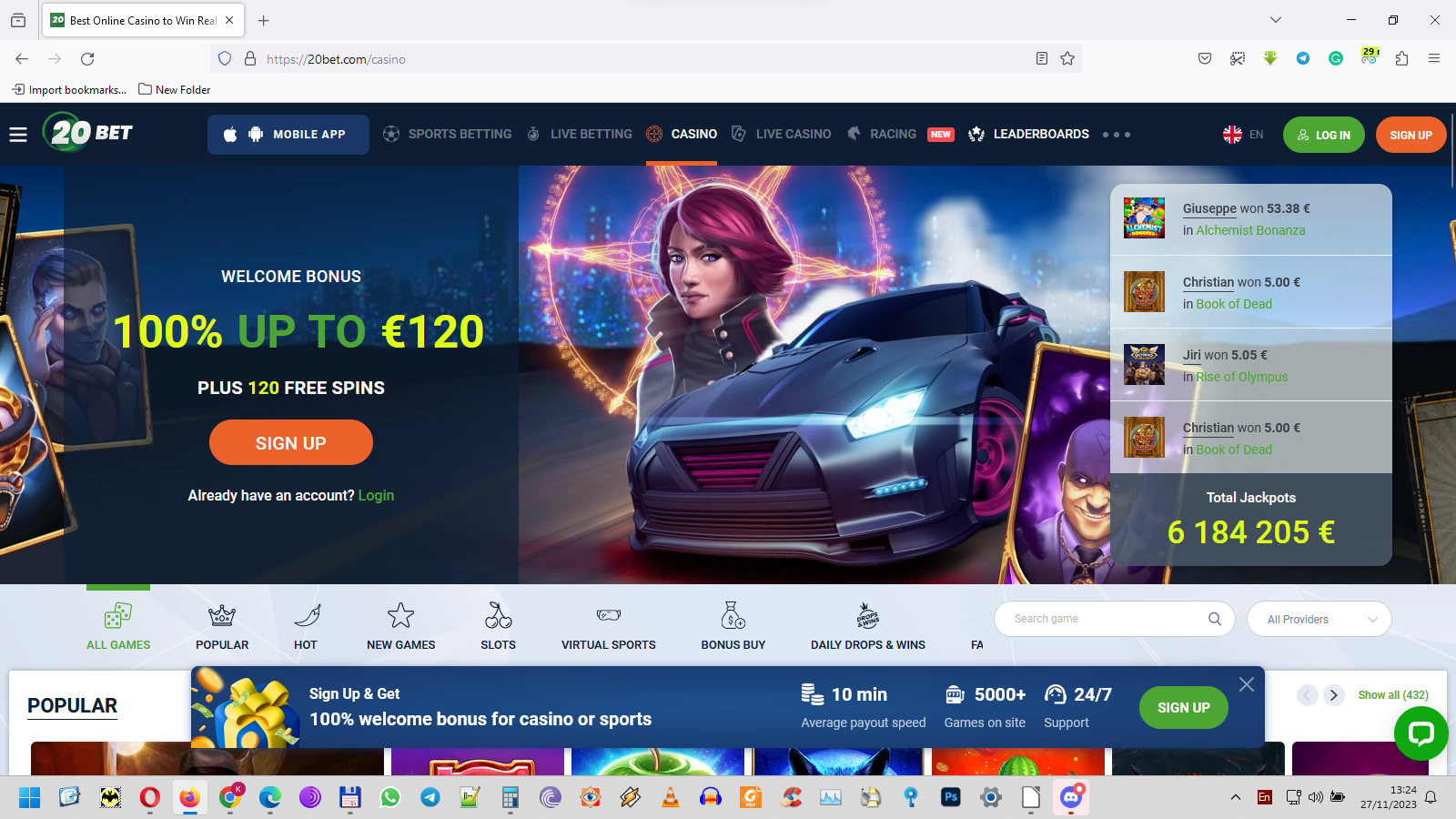 Design Layout at 20Bet Casino Review