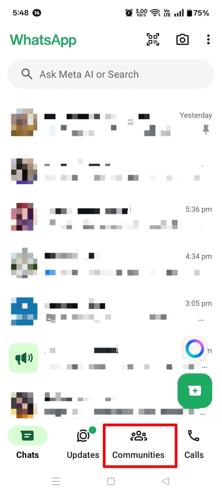 Step 1: Open WhatsApp and go to the Communities tab