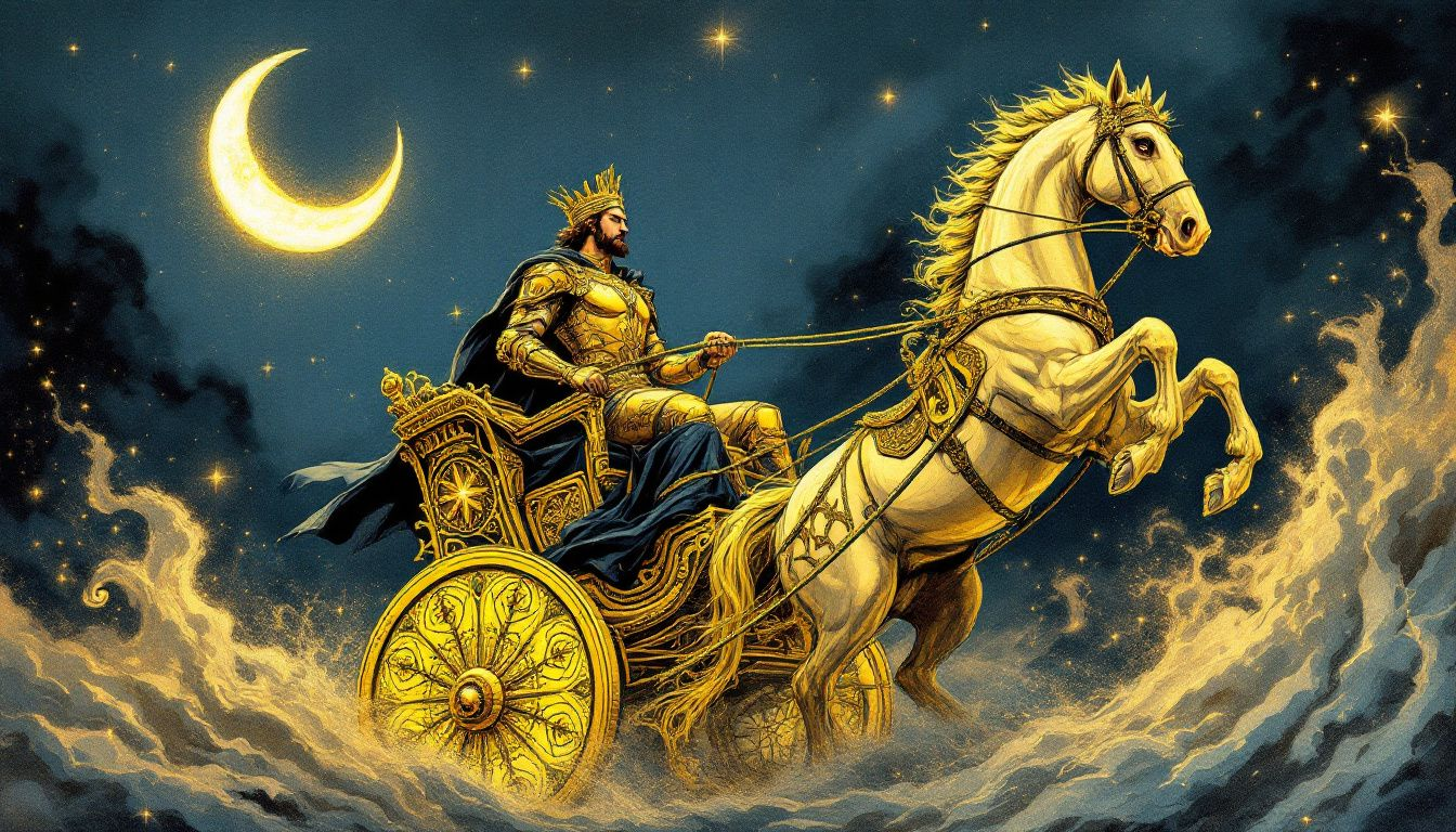 An artistic representation of the Chariot tarot card.