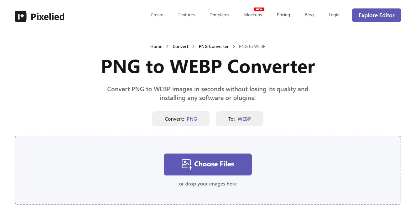 Screenshot of Pixelied's PNG to WebP converter.