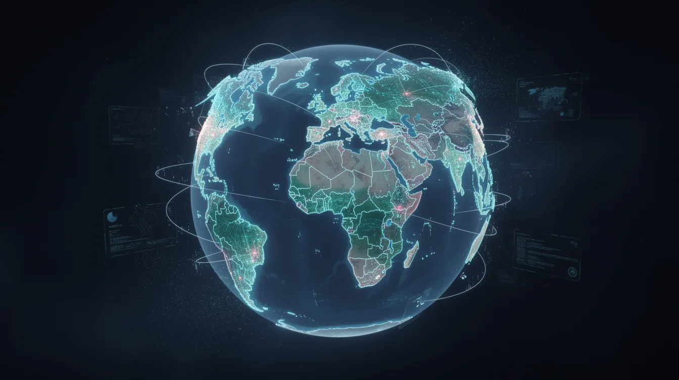 The image features a glowing globe with intricate digital network lines connecting various countries, symbolizing the global reach of online gambling sites and casino games. This visual representation highlights the interconnectedness of online gambling activities across different regions.