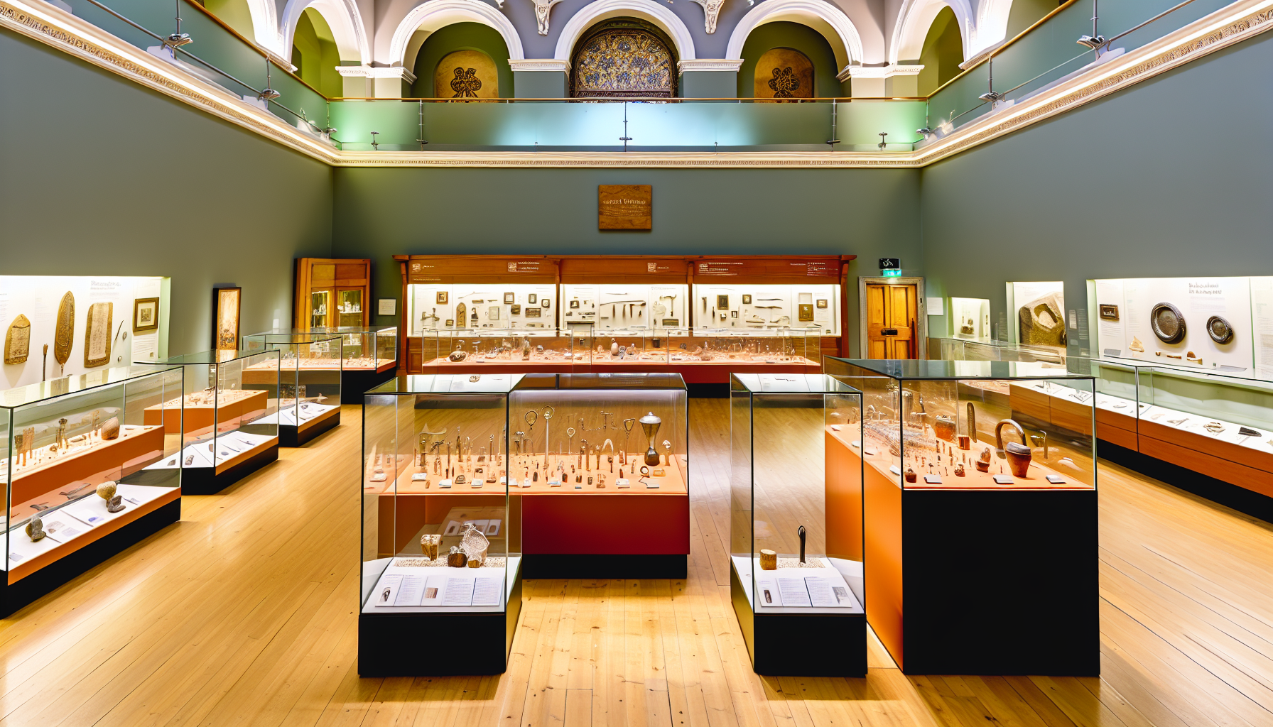 National Museum of Ireland exhibition hall with historical artifacts