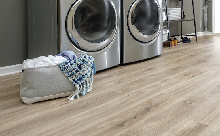 laminate wood floor in laundry room