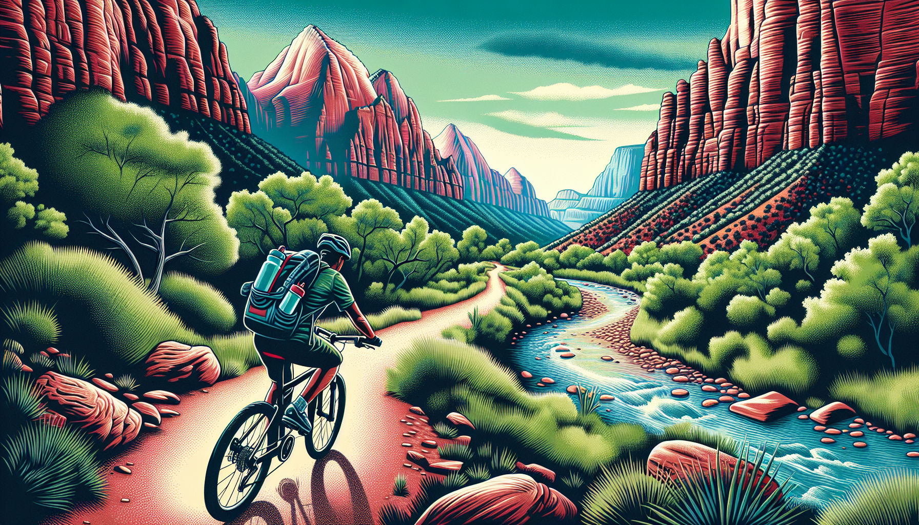 Illustration of a person biking on a trail in Zion National Park