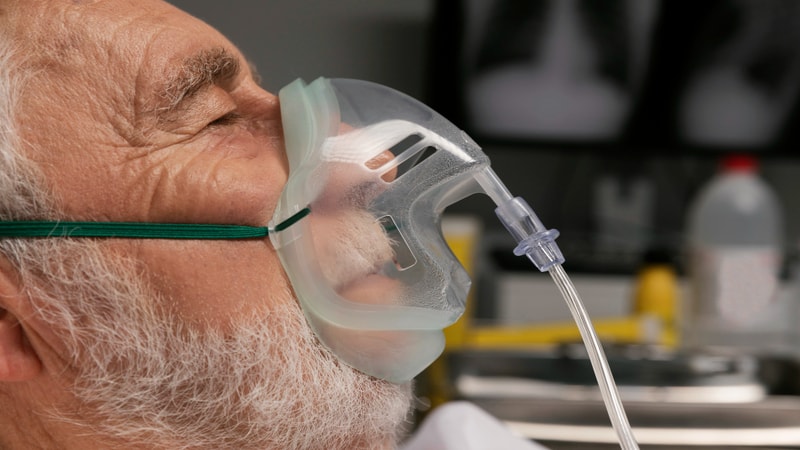 Premium silicon oxygen mask, used by an elderly patient