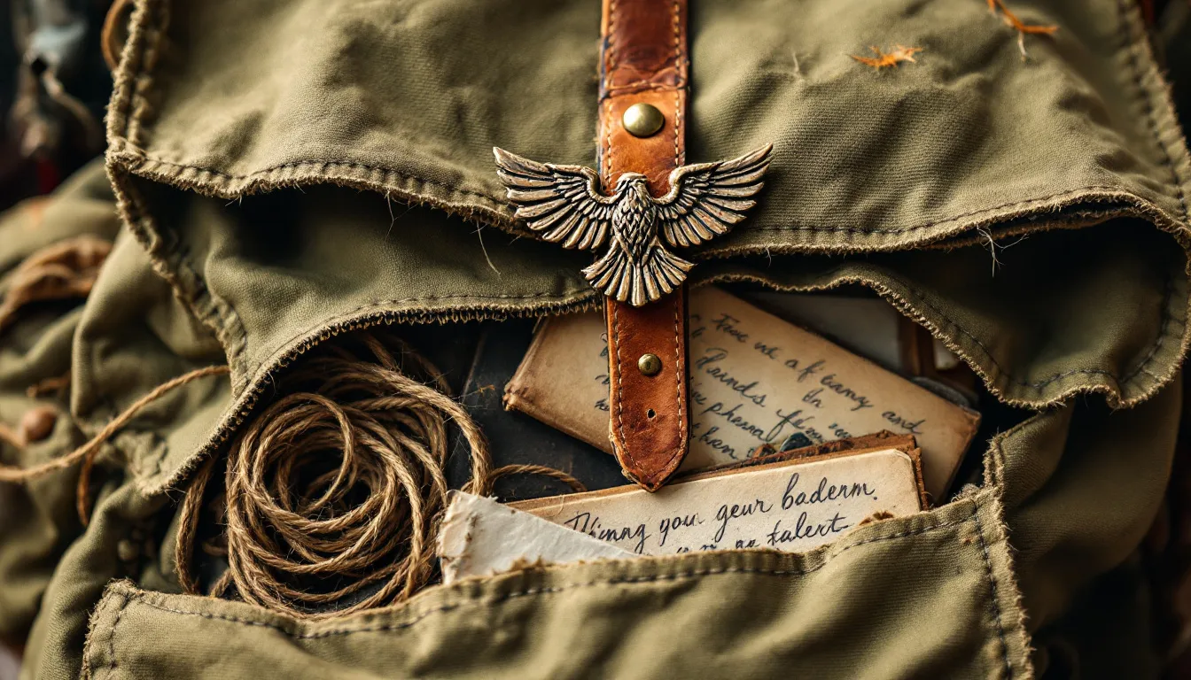 Nahaufnahme der wichtigsten Merkmale eines Vintage-Rucksacks.