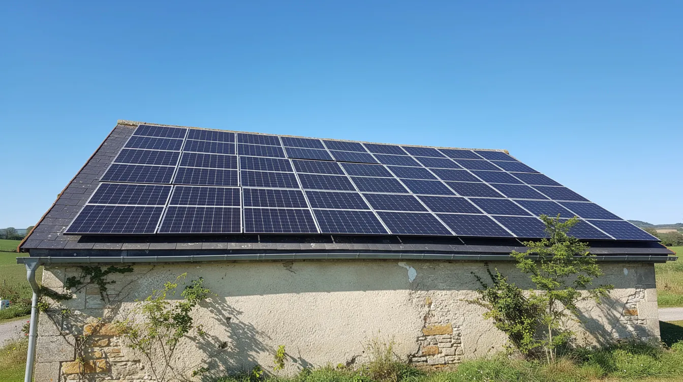 The image features solar panels installed on the rooftop of a rural building under a clear blue sky, symbolizing sustainable energy solutions and the potential for profitable business ideas in rural areas. This setup reflects the growing demand for renewable energy and its role in supporting economic growth and business development in regions like Jharkhand.