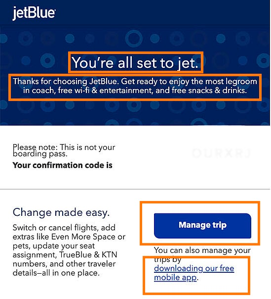 Example sales confirmation email - Source JetBlue | TheBloggingBox.com