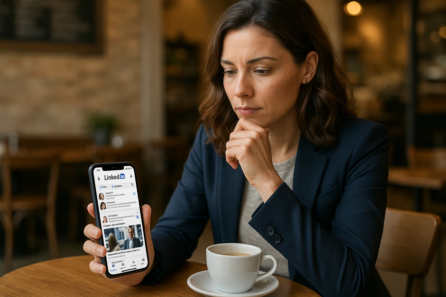Small business owner creating engaging LinkedIn content without paying for ads.