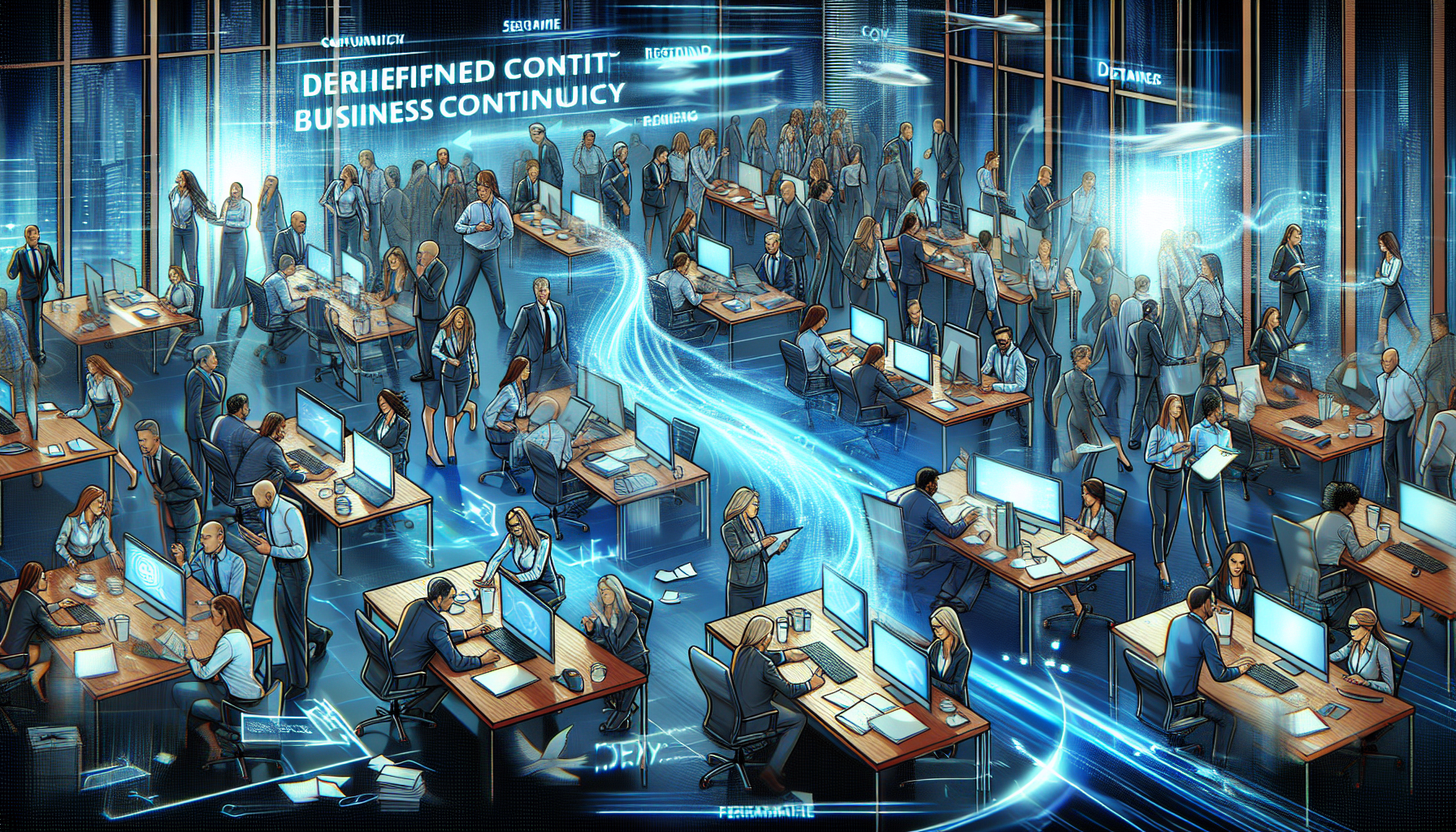 Illustration of a business continuity plan being implemented during a crisis