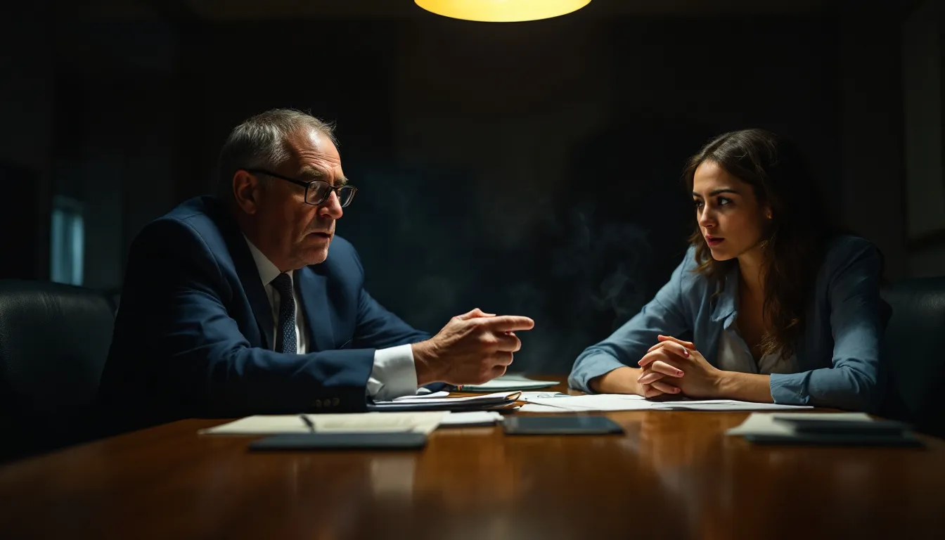 A blurred image of a criminal defense lawyer reviewing a case with a potential client.