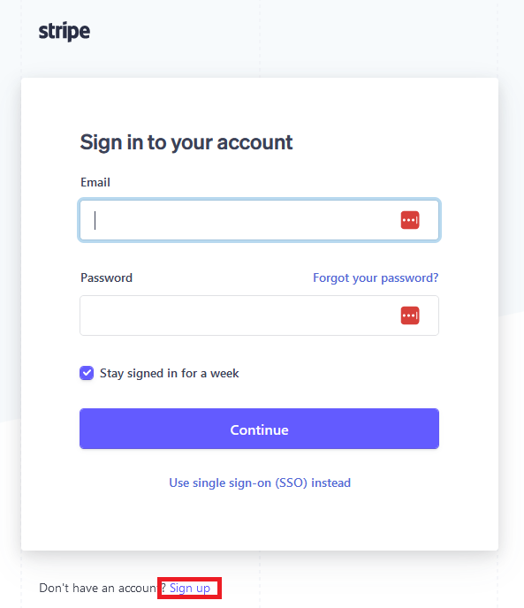 A screenshot of the Stripe sign-in page.