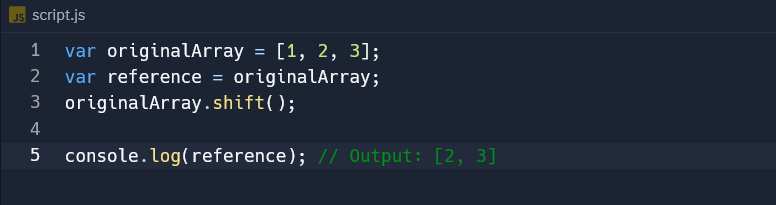 Code snippet showing array mutability