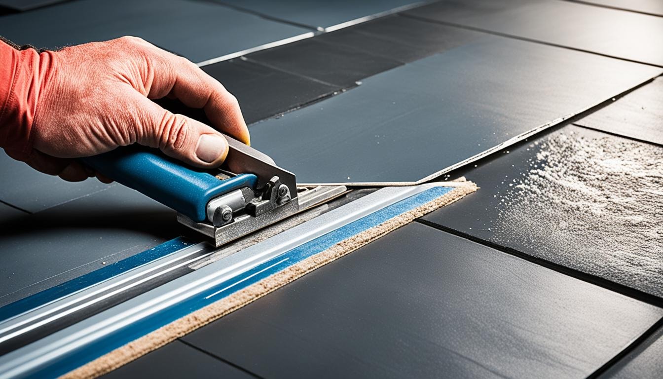 Precision cutting for garage floor tile installation