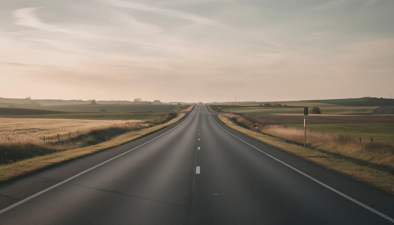 The image depicts a long, winding road stretching towards the horizon, symbolizing the journey of long-term planning for financial stability, such as retirement accounts and annuity contracts. This visual metaphor represents the importance of understanding tax implications and the financial benefits of strategies like tax deferral and inherited annuities in securing a stable future.