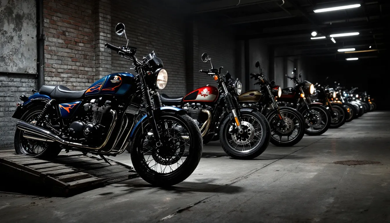 A variety of used motorcycles displayed at a dealership, showcasing their appeal.