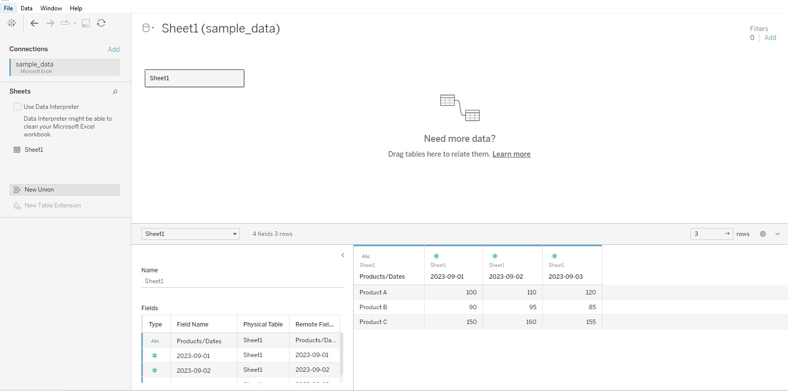 Loading the dataset to enable tableau prep