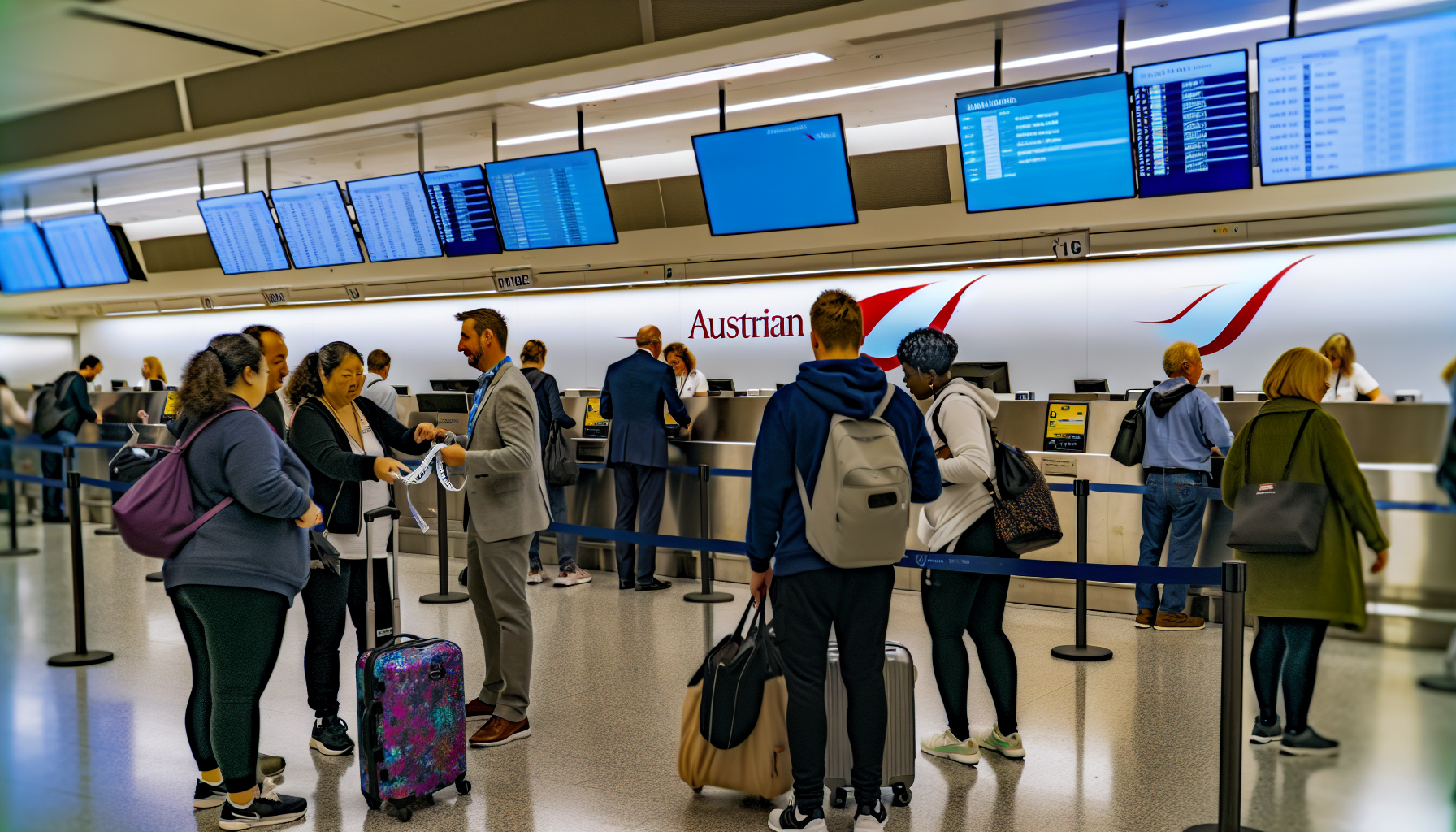 Austrian Airlines check-in counter at Newark Airport Terminal B