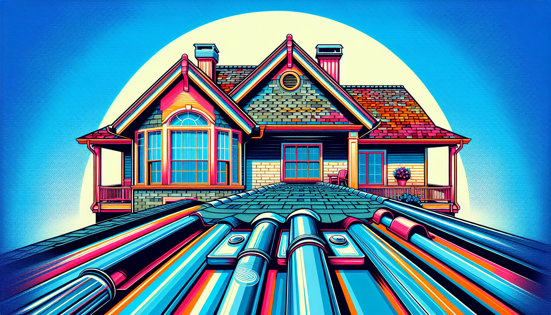 Colorful illustration of a house with routine roof maintenance