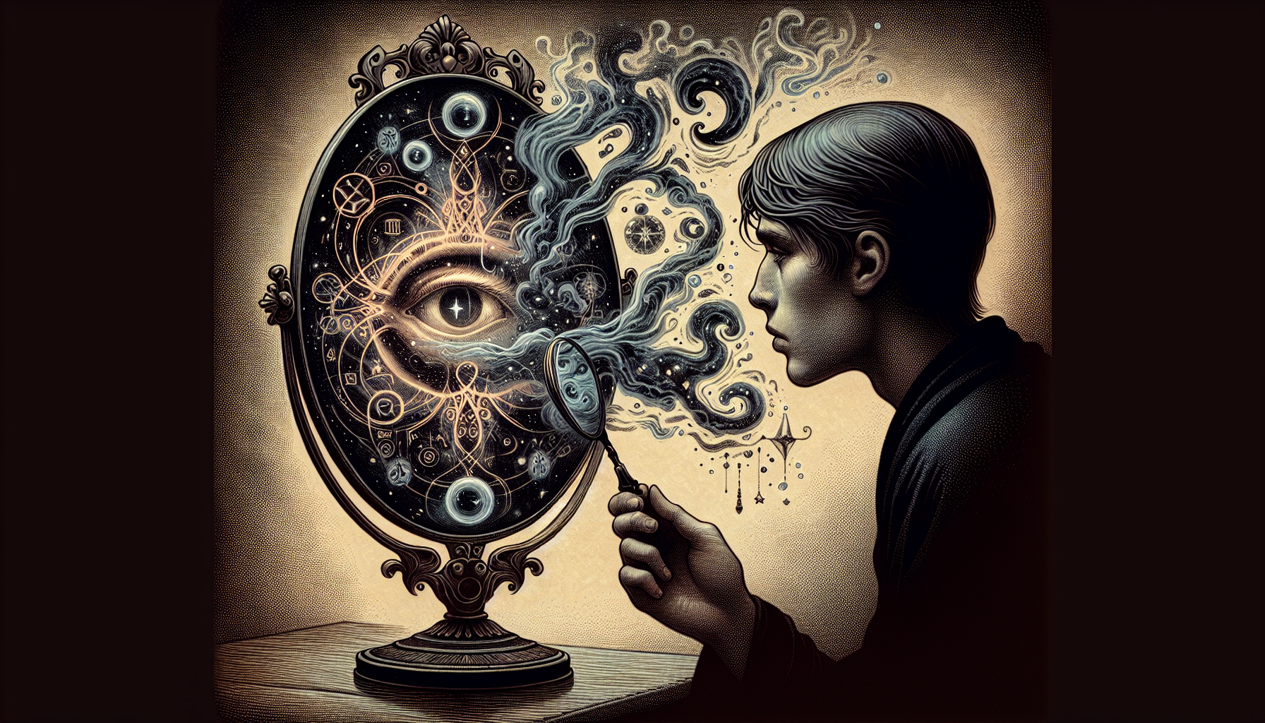 Illustration of a person gazing into a scrying mirror