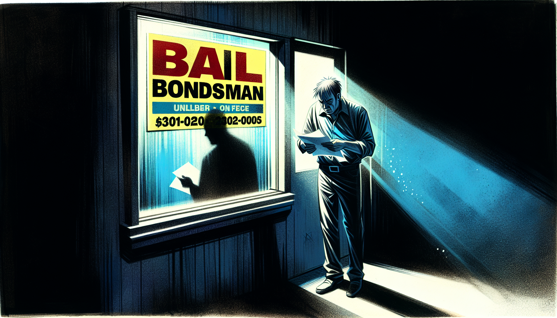 An illustration showing the steps to take if someone has jumped bail, depicting a person seeking help.