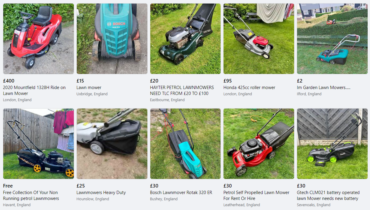 A person selling their old lawn mower online