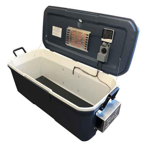 Concrete curing box with cooling units and heating panel