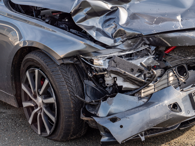 Image of a sedan after a crash.