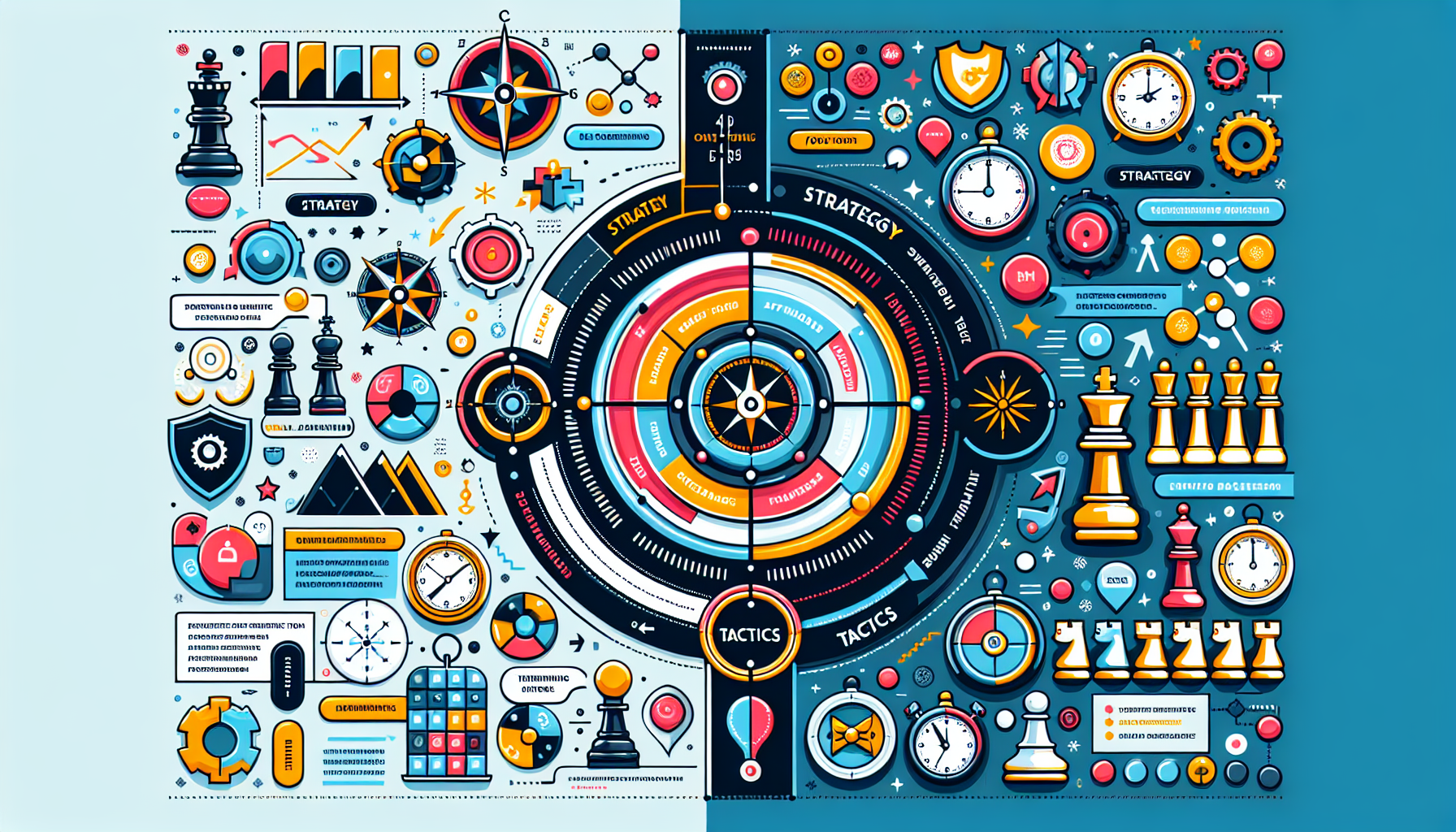 A visual representation of key differences between strategy and tactics.