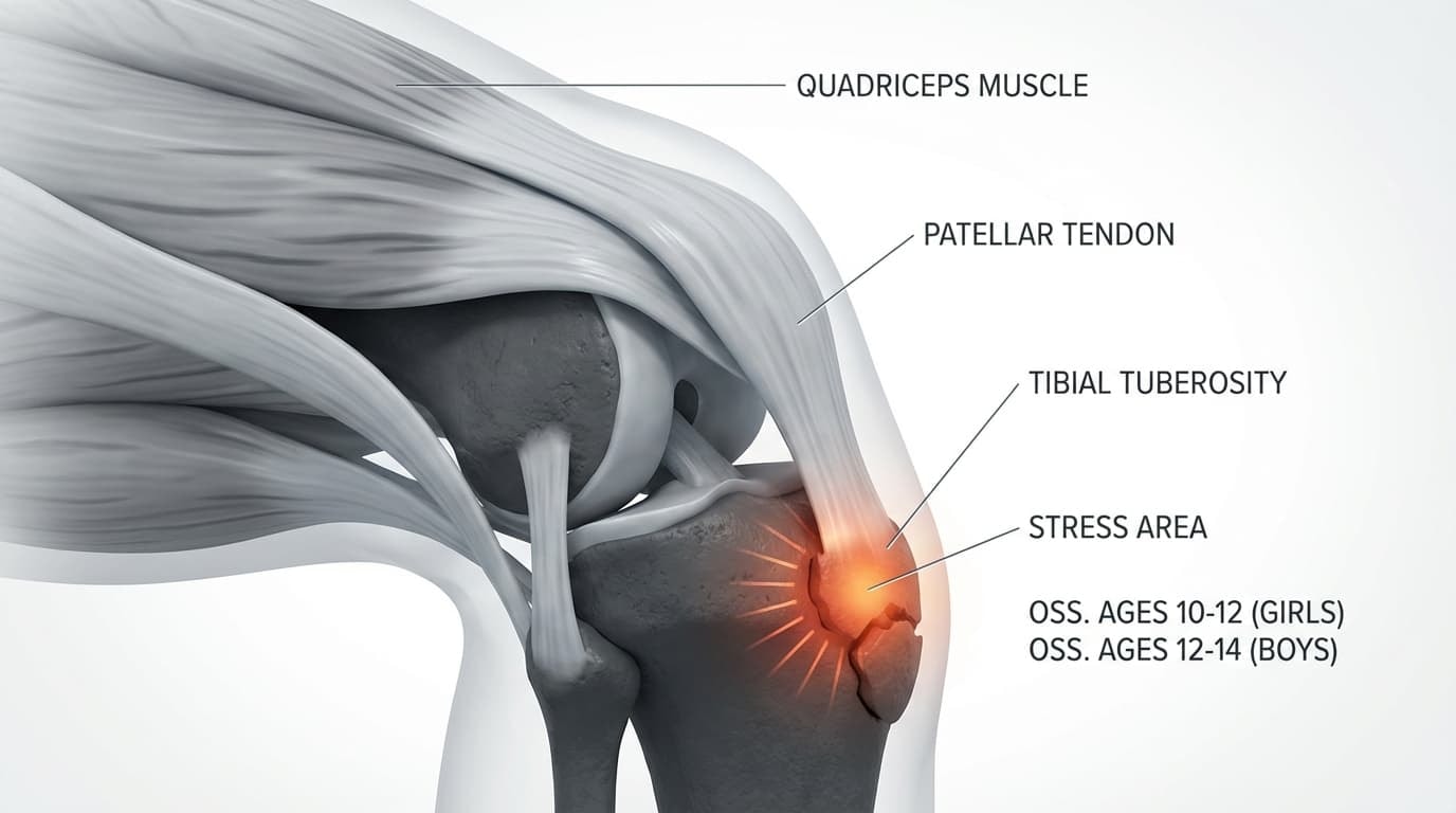 Why Does Osgood-Schlatter Cause Anterior Knee Pain During Growth Spurts?