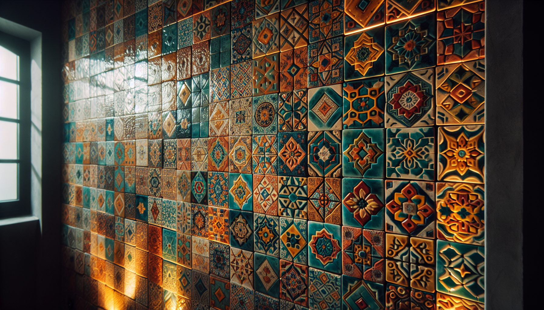 Artisanal handmade tiles with vibrant geometric patterns adding character to the bathroom