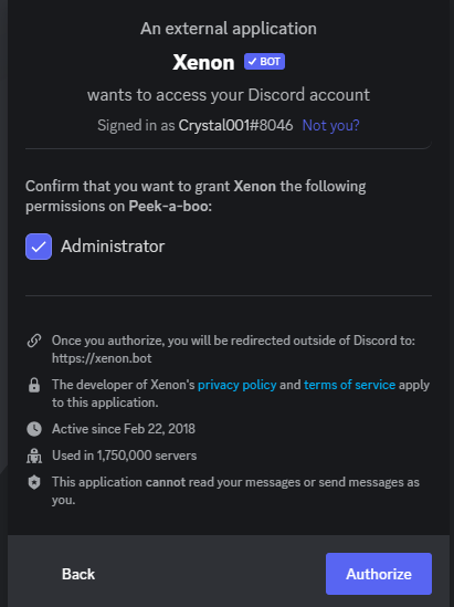Image showing you granting permissions to a Discord bot